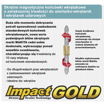 Bity końcówka Makita PZ2 50mm 1/4 2szt Impact Gold